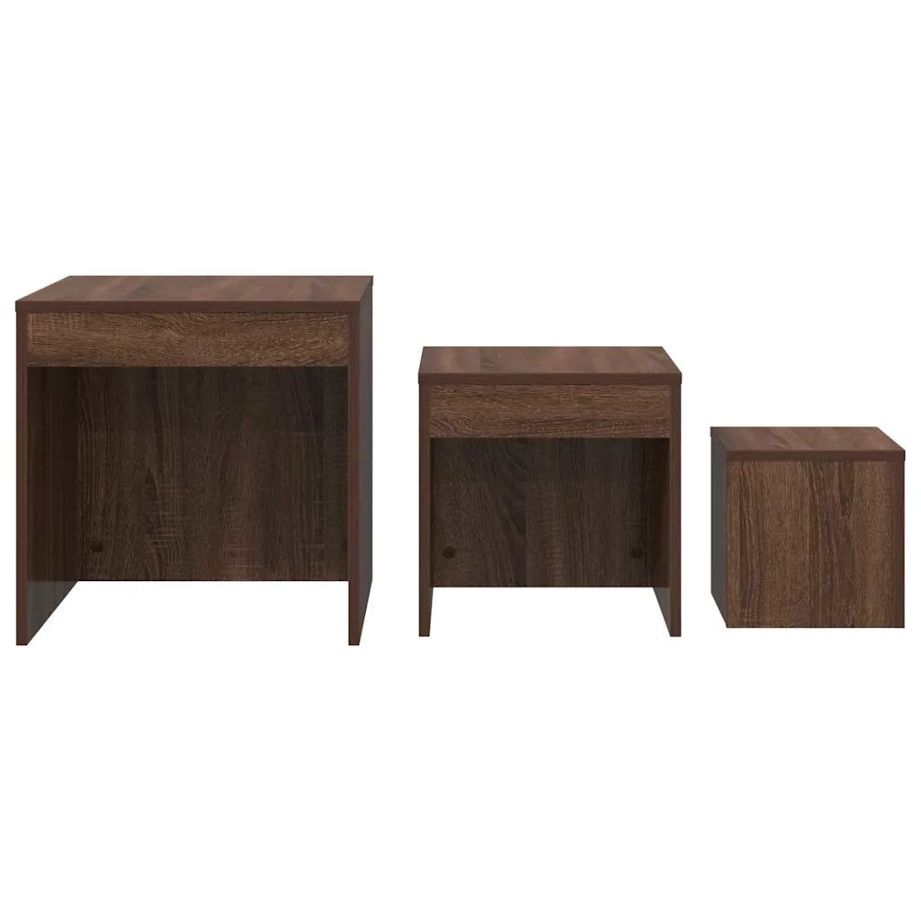 Tavolini Impilabili 3 pz Rovere Marrone in Legno Multistrato cod mxl 27504