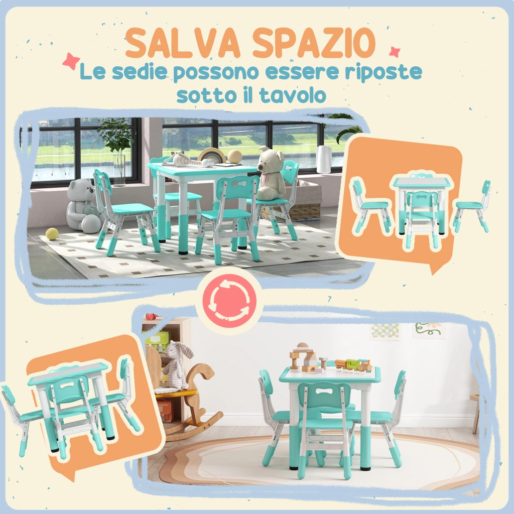 Set Tavolo e Sedie per Bambini 5pz ¨C zephmum ¨C Verde, 60x60x46-58 cm