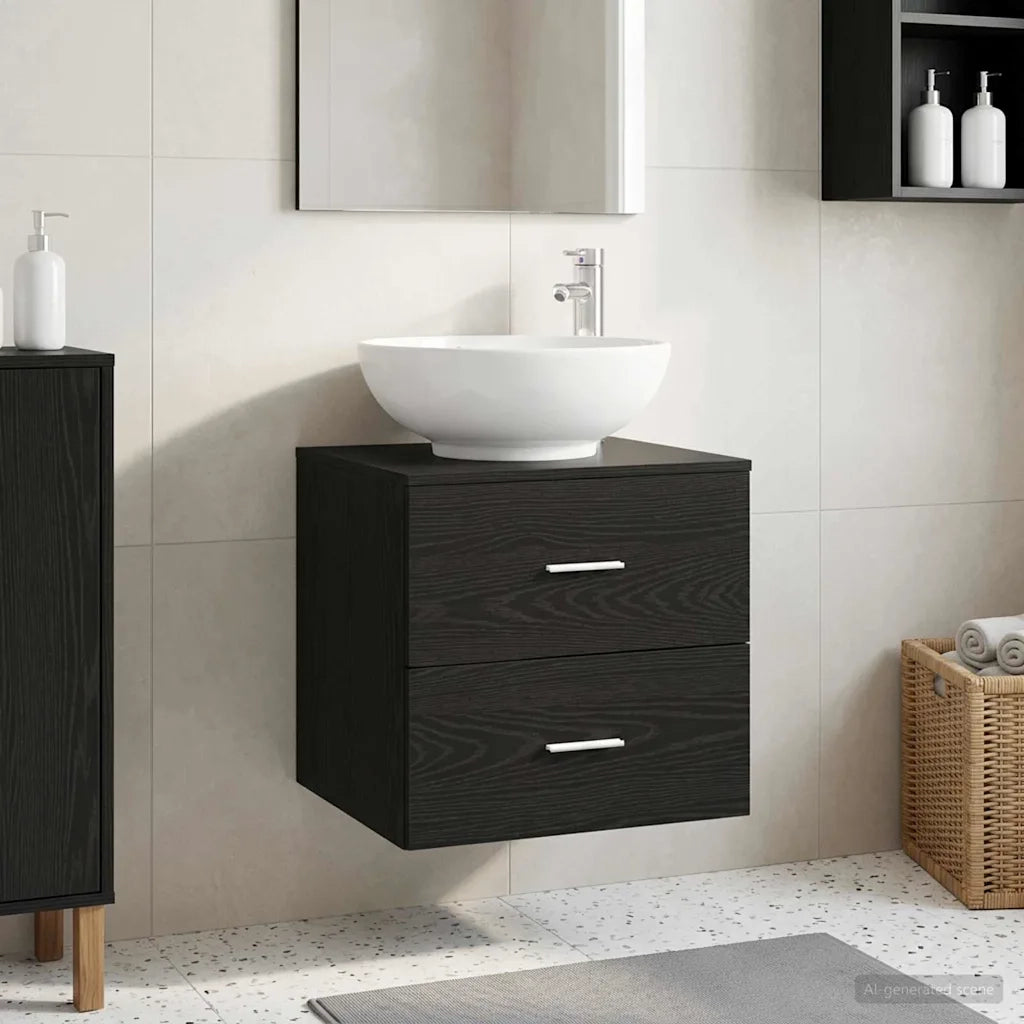 Mobile Lavabo da Parete Rovere Nero 49,5 x 44,5 x 66,5 cm