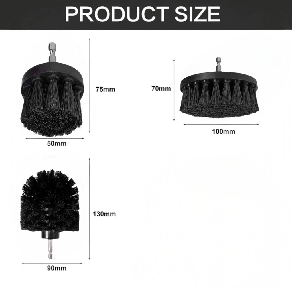 Set di 3 Spazzole per Trapano Elettrico Per pulizia Cucina Piastrelle Cerchioni