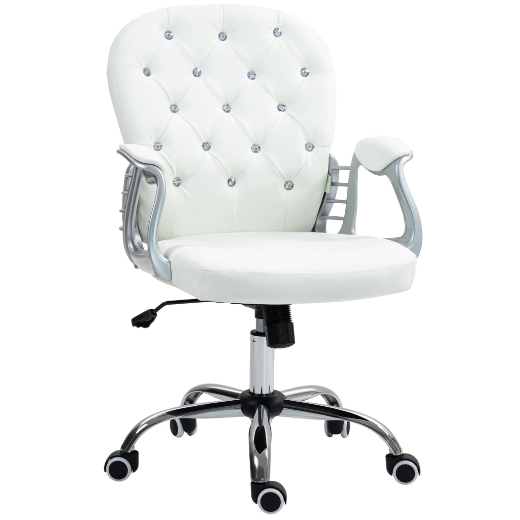 Sedia da ufficio ergonomica per scrivania in similpelle bianca con braccioli e schienale imbottito, design moderno per studio e casa