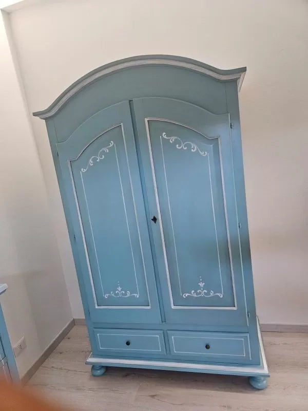 Armadio shabby chic legno decorato azzurro anticato 125x60x200 - Mobili 2G