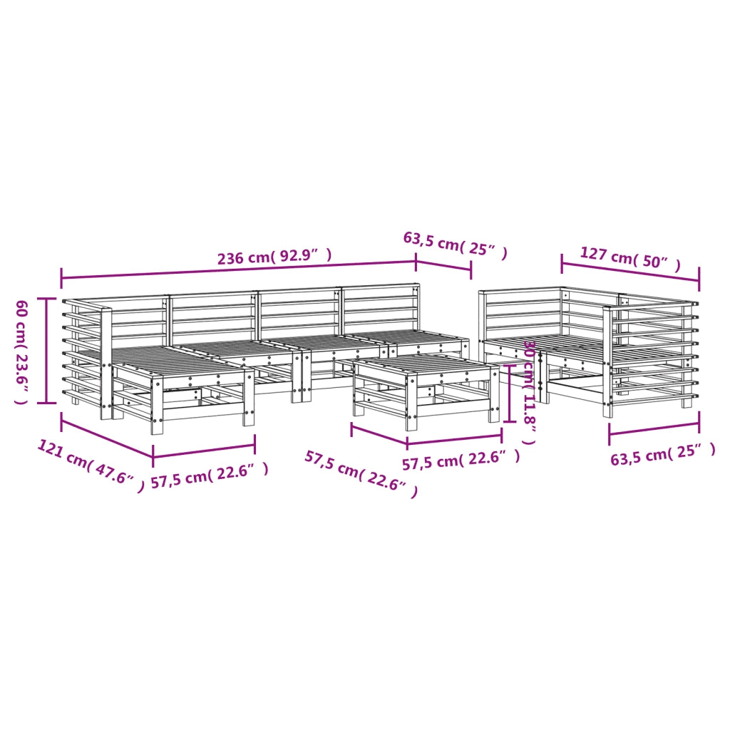 Set Salotto da Giardino 8 pz in Legno Massello di Pino Bianco 3186579