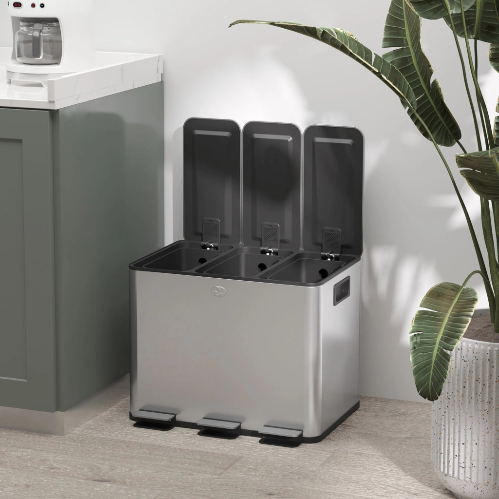 Pattumiera a Pedale 3 Sezioni da 20L 61,9x36,6x56,7 cm in Acciaio Inox e PP