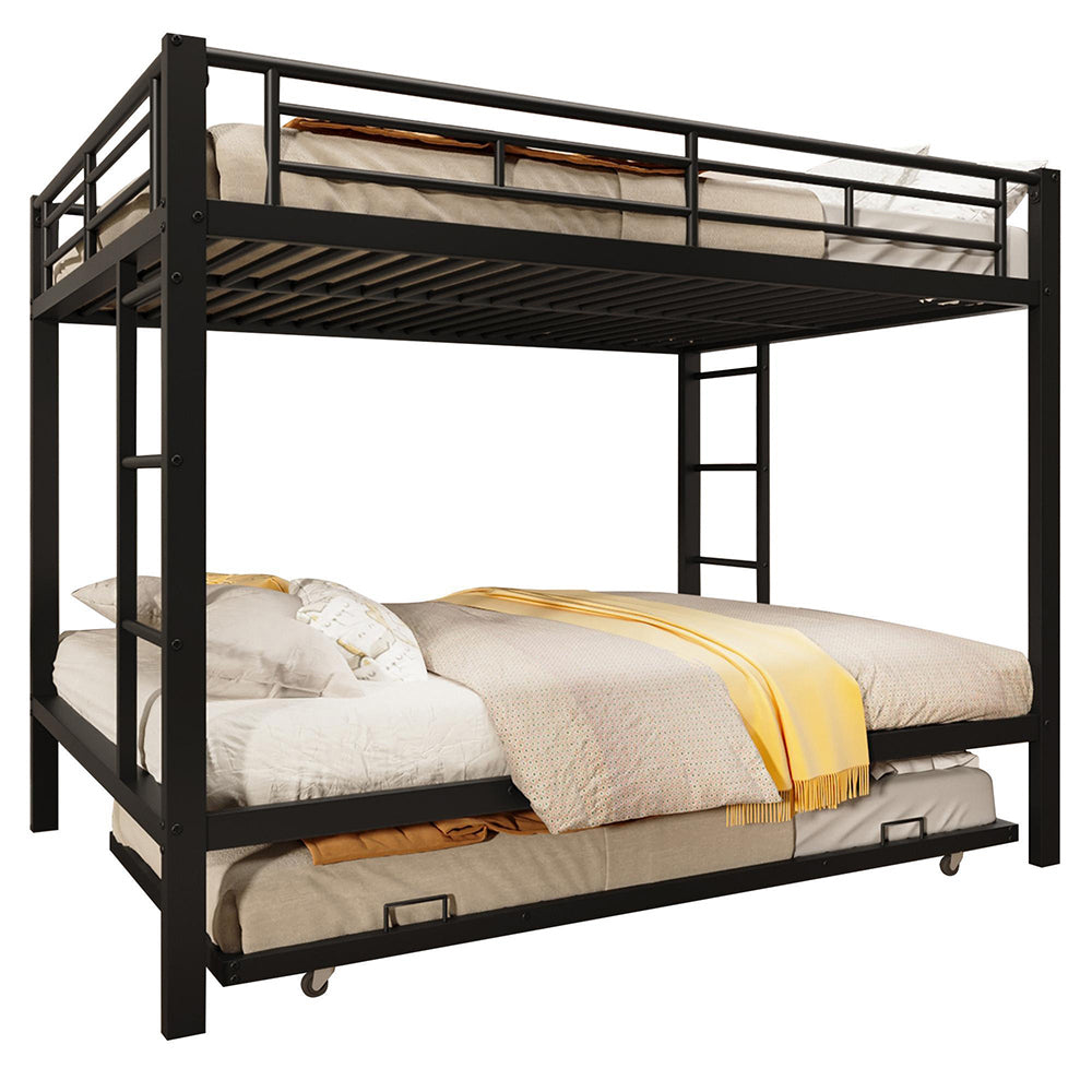 Letto a castello metallico-Xylo-140x200cm, barriera alta, nero