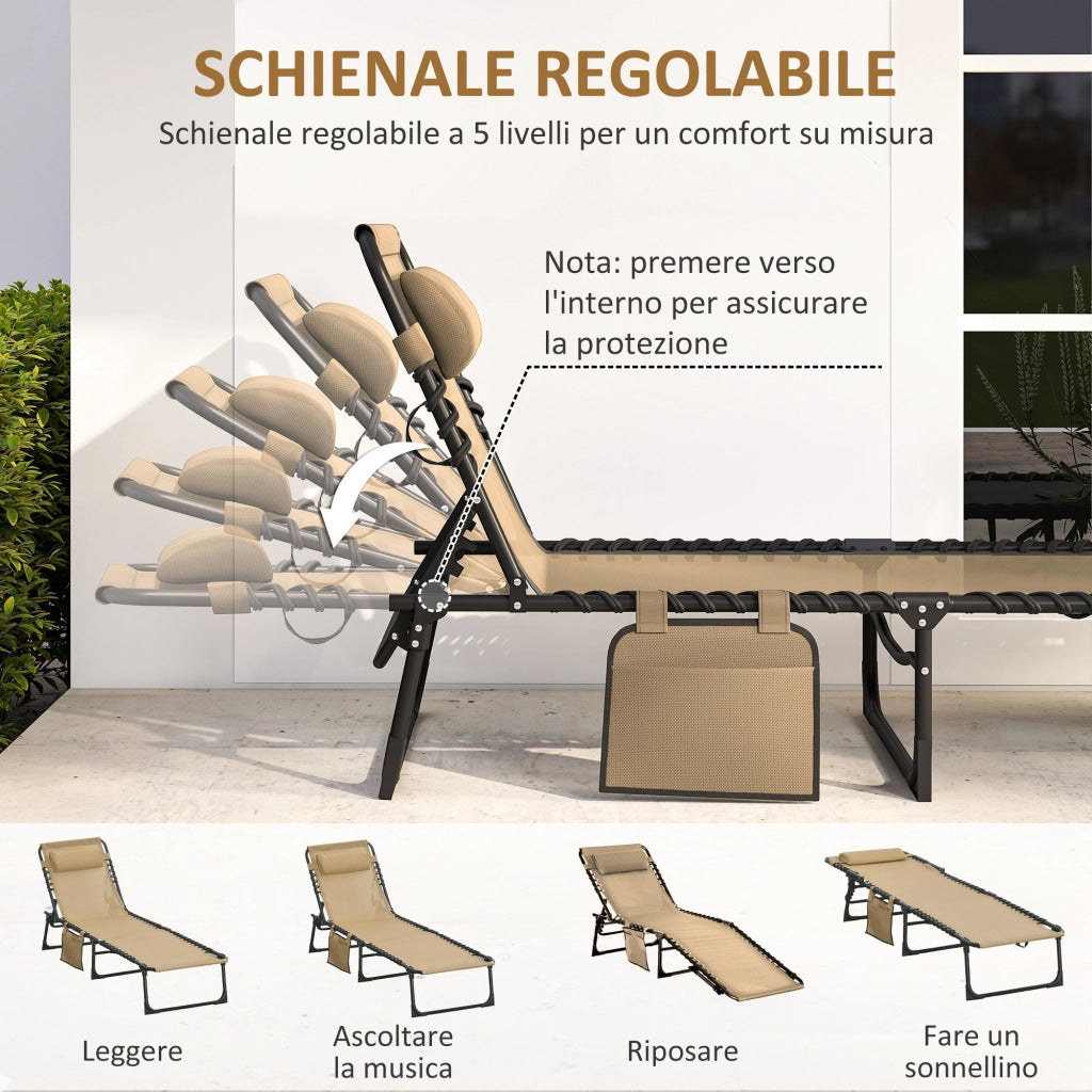 Sdraio da Giardino Pieghevole con Cuscino e Schienale Regolabile ¨C Zephmum ¨C Beige 185x58x30 cm