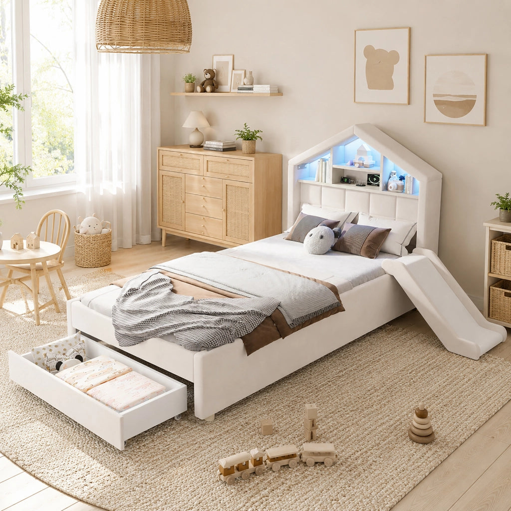 letto per bambini velluto beige 156 x 214 cm