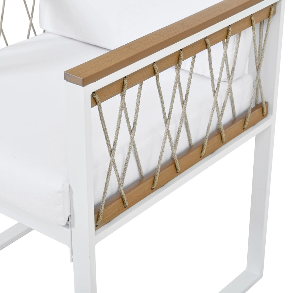 Set da pranzo da esterno 6 posti con tavolo 117x117 cm; vetro temperato e dettagli rattan