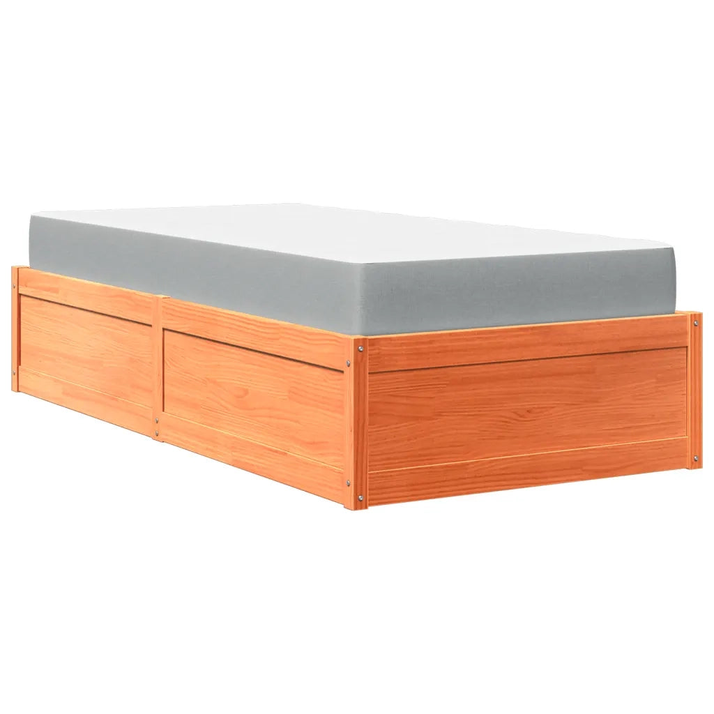 Letto con Materasso Marrone Cera 90x200cm Legno Massello Pino 3281945