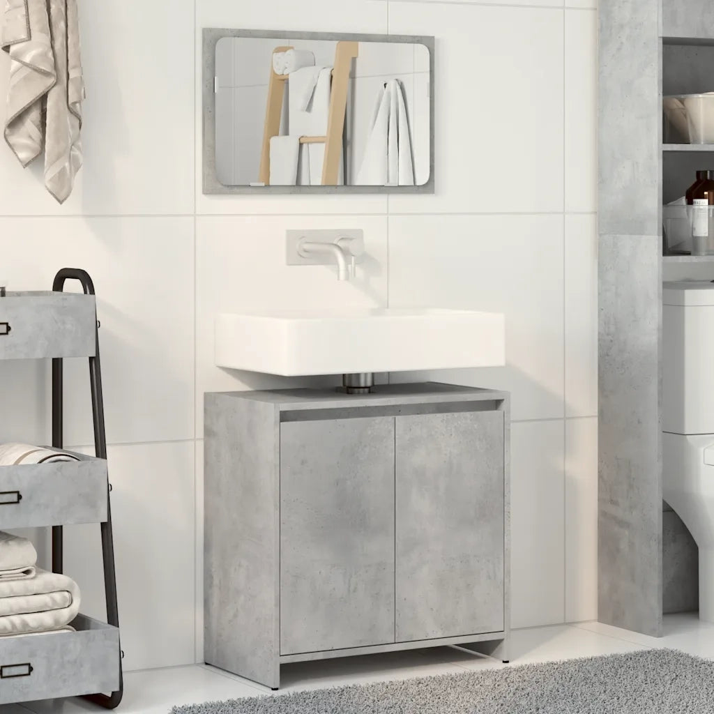 Set Mobili da Bagno | Armadio da bagno 2 pz Grigio Cemento in Legno Multistrato