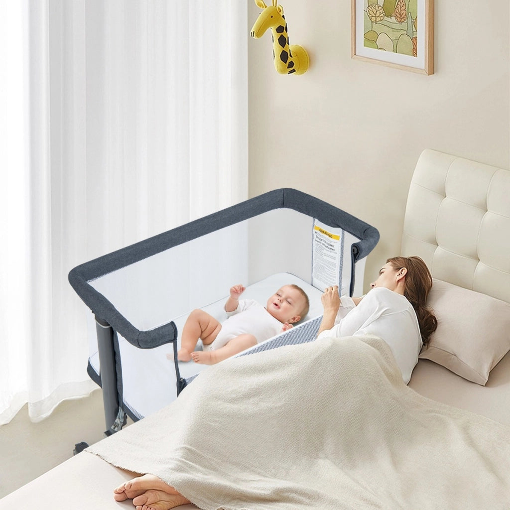 Culla per bambini 3 in 1 con 5 livelli di altezza regolabili borsa da viaggio, Traversina per bambini Grigio scuro