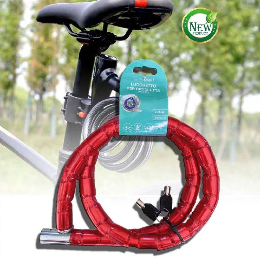 Trade Shop - Catena Antifurto Lucchetto Bici Bicicletta Scooter Moto 120 Cm 2 Chiavi Cx-9563 -