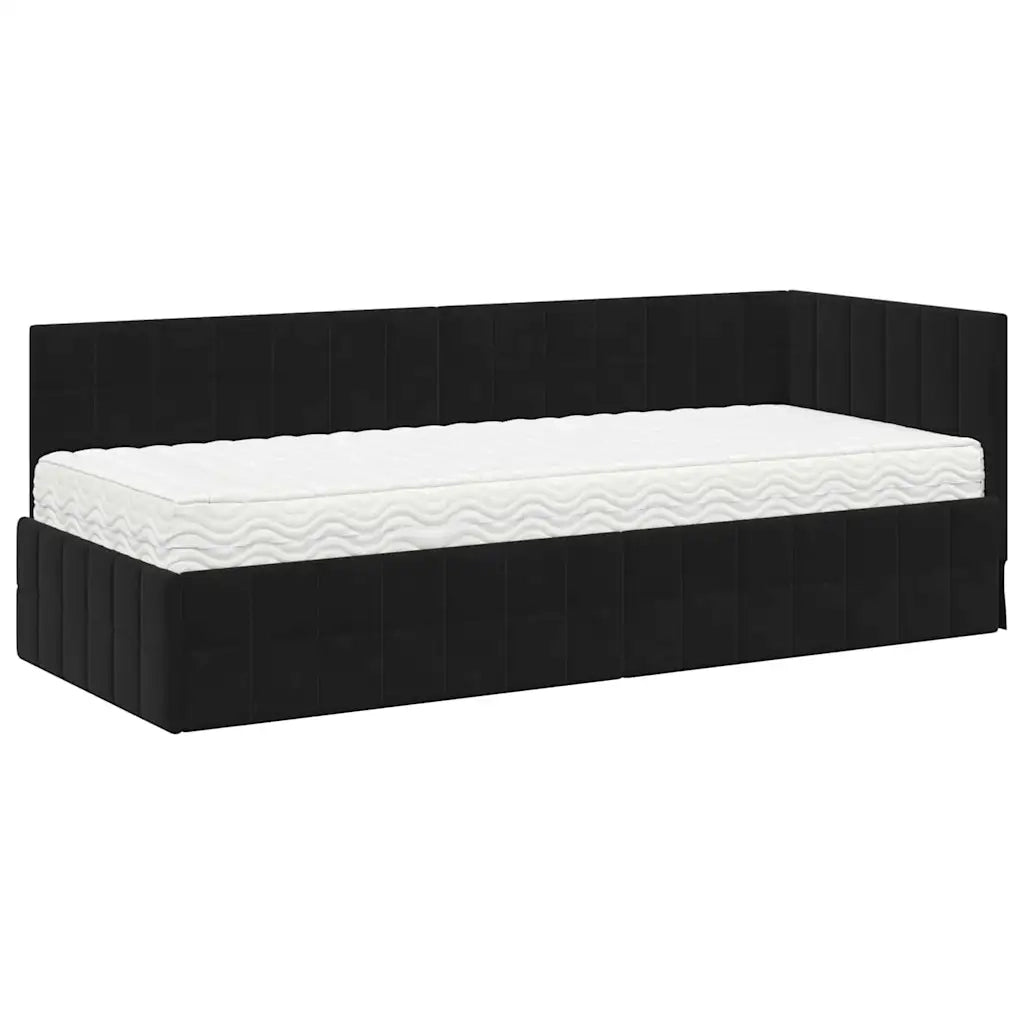 Letto singolo | Letto per adulti | Struttura Letto Angolare con Materasso 2 pcs Nero Velluto