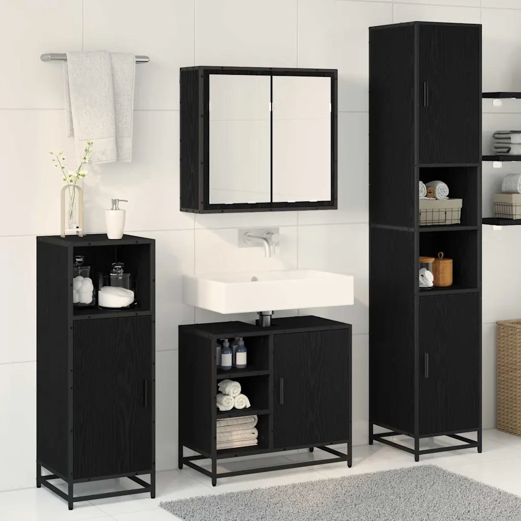 Set di mobili per il bagno 3 pcs Rovere Nero Legno multistrato