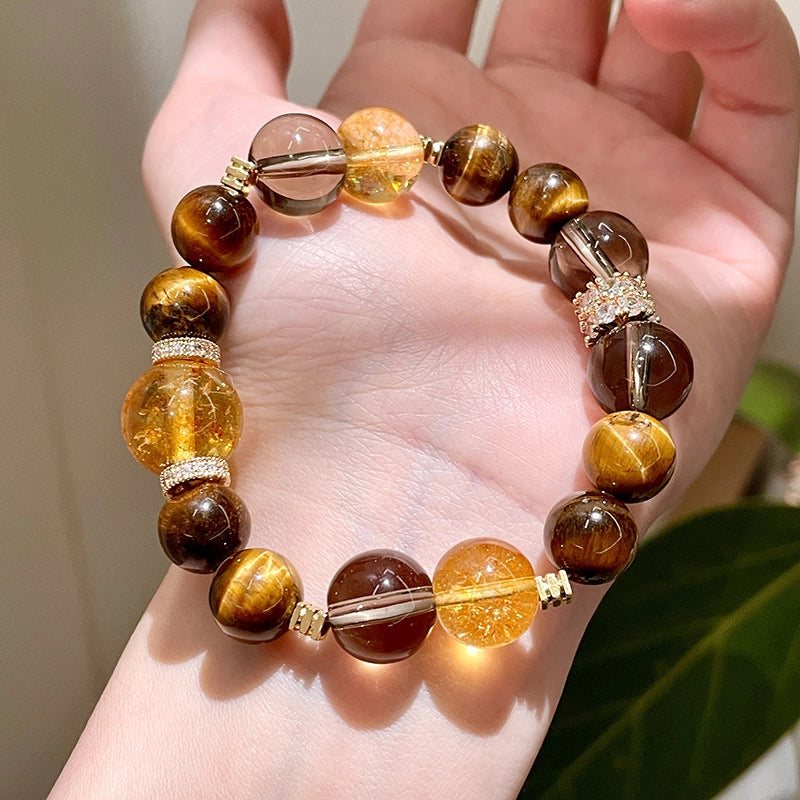 Bracciale grande con perline di quarzo rutilato citrino per uomo e donna, bracciale con pietra naturale occhio di tigre