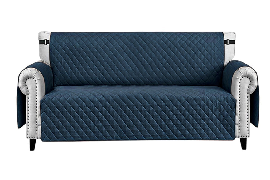 Copridivano Impermeabile Tasche Laterali Proteggi Divano Antimacchia Antiscivolo 4 Posti Blu