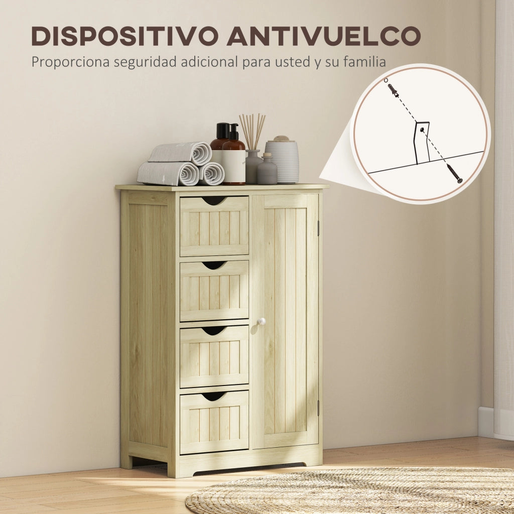 Armadietto Bagno Stretto con Cassetti e Ripiano Regolabile ¨C zephmum ¨C Legno Naturale 56x30x83 cm