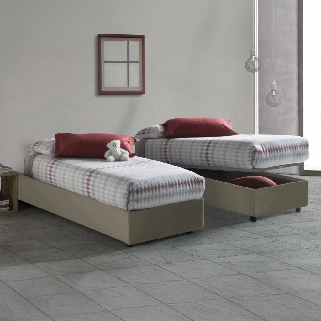 Nantine, Letto Singolo Materasso Incluso Made in Italy, Grigio Tortora
