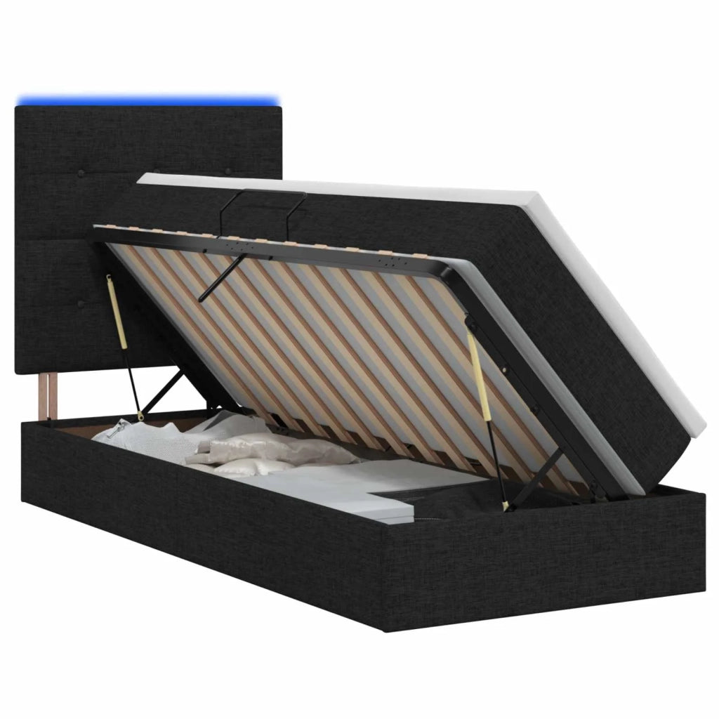 Letto con contenitore LED e materasso Nero 100 x 200 cm Tessuto 3459926