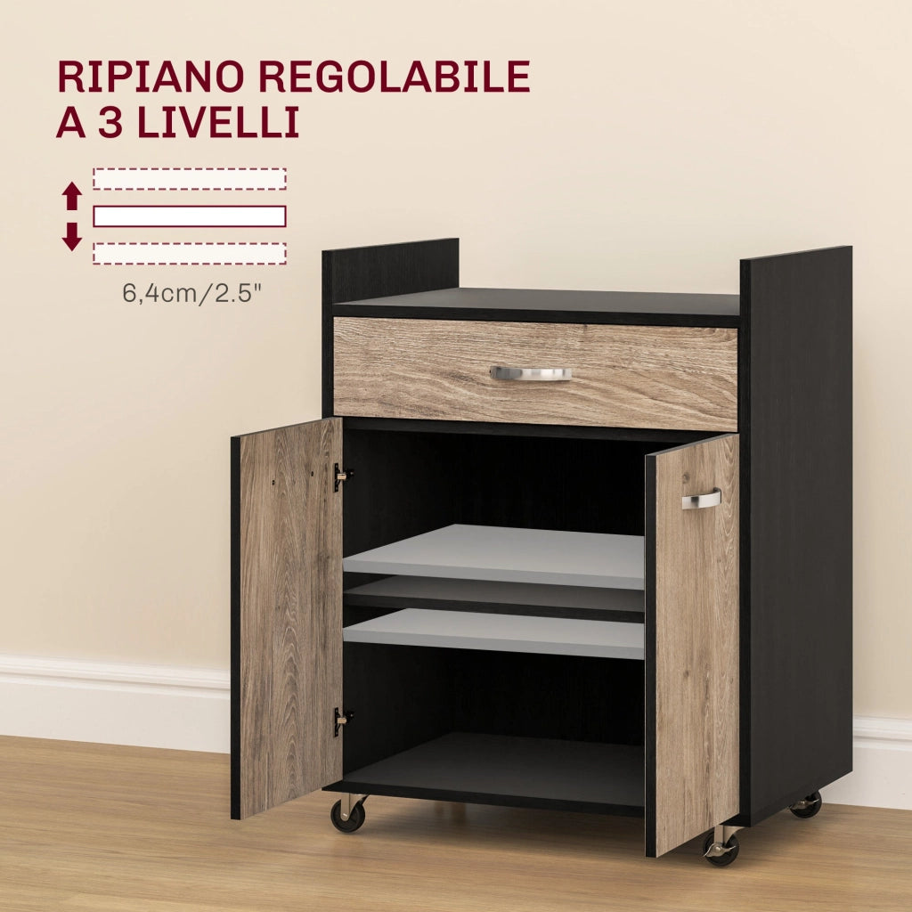 Carrello da Cucina con Armadietto e Cassetto 60x40x77 cm in Legno Nero