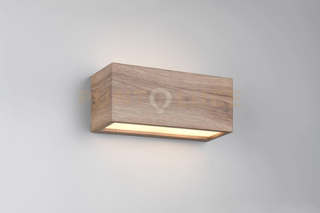 MAYENNE APPLIQUE DA ESTERNO LED BI-EMISSIONE FUSIONE DI ALLUMINIO ED EFFETTO LEGNO SBIANCATO IP44 L.25CM 2 LUCI ATTACCO E14