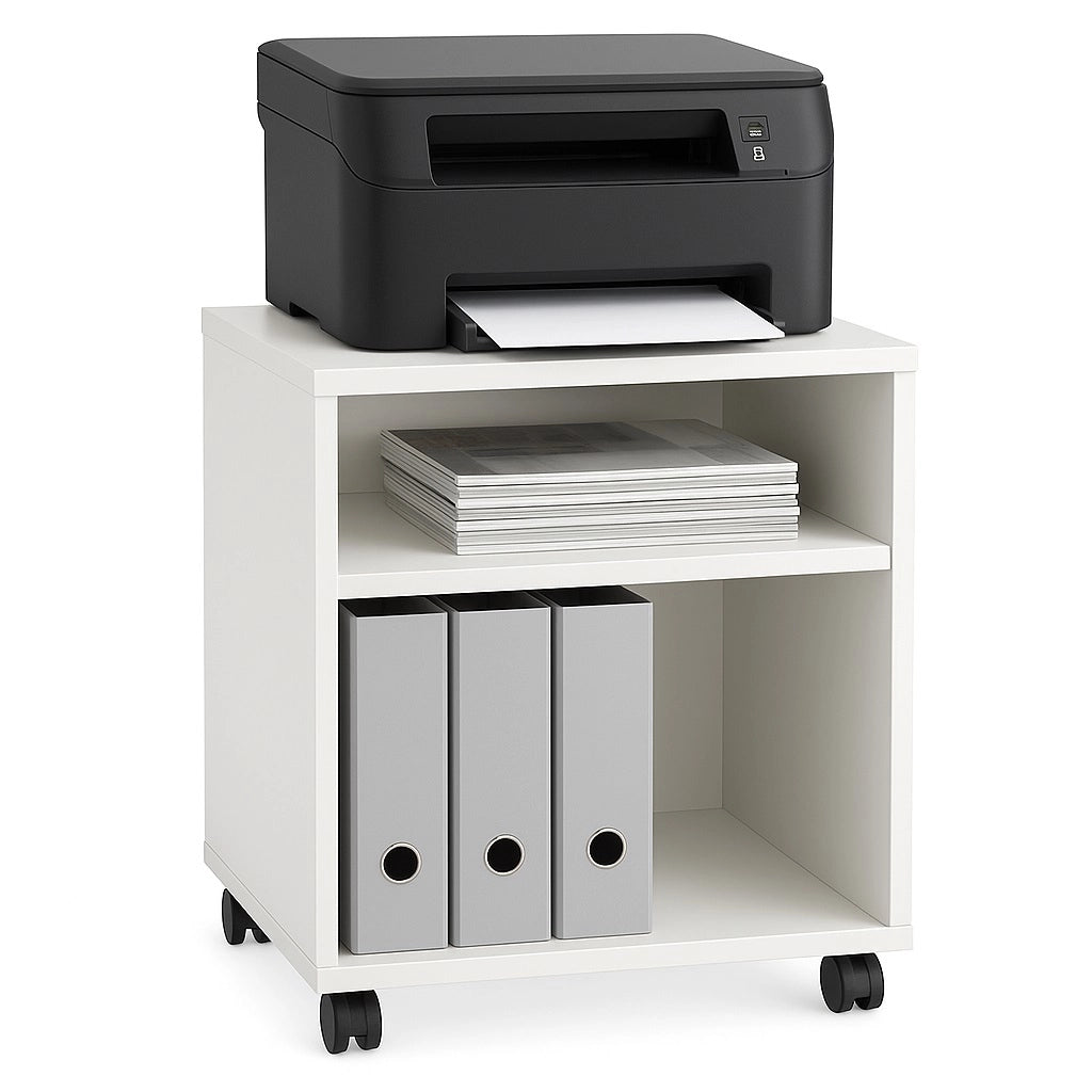 Mobile Ufficio Porta Stampante in Legno Bianco 4 Ruote 3 Ripiani Moderno Multiuso