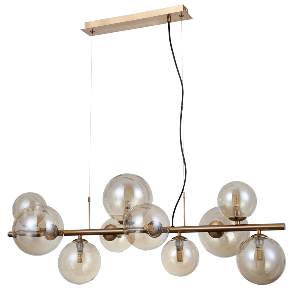 Lampadario a sospensione Italux Canello ottone sfere vetro 10xG9