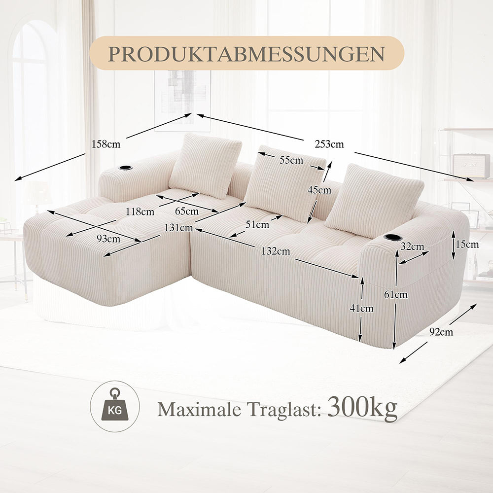 Divano compatto in velluto costellato - Xylo - Beige - Confort premium, modulare, tasca laterale e porta-bevande