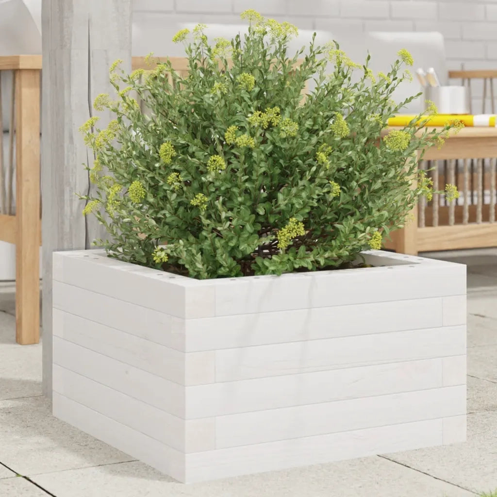 Fioriera | Cassetta per fiori | Vaso da Giardino Bianca 40x40x23 cm Legno Massello di Pino