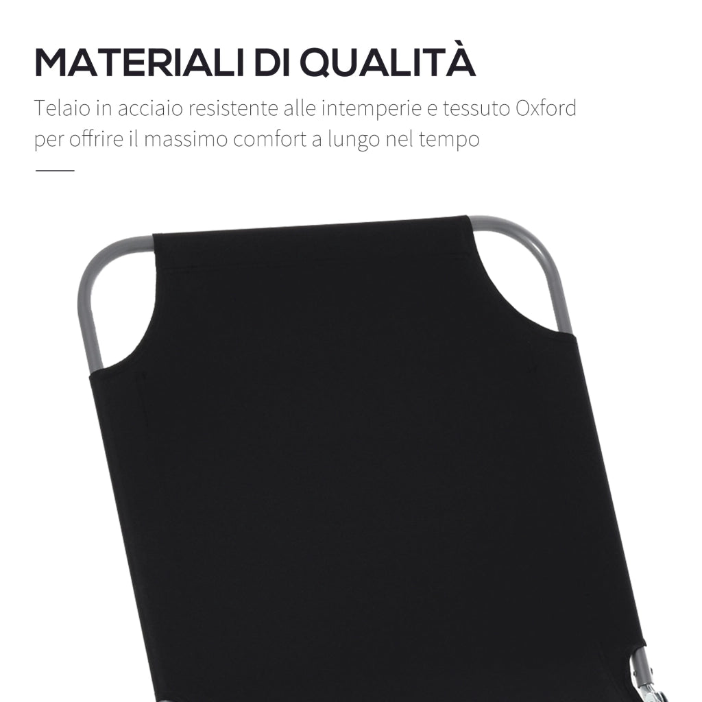 Lettino Prendisole Pieghevole da Giardino 180x55x24 cm in Metallo e Tessuto Oxford Nero