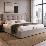 DESMIU Letto Matrimoniale 140 × 200 cm con contenitore, testiera regolabile e senza materasso, in velluto, grigio chiaro