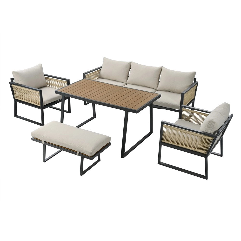 Set da giardino 5 pezzi - Zephmum- 3 divani 2 poltrone tavolo e pouf