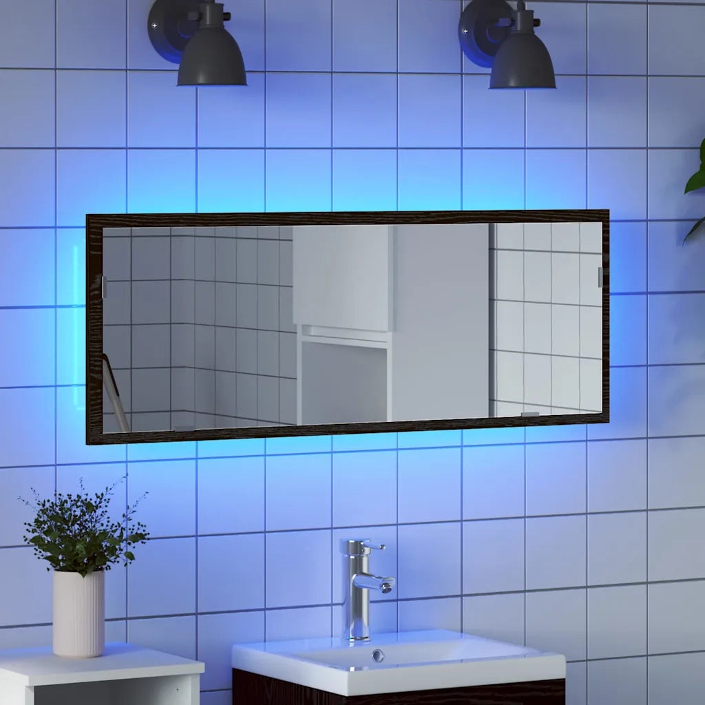 Specchio da Bagno | Specchio decorativo LED Rovere Nero 100 x 8,5 x 37 cm Vetro