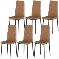 Set di 6 Sedie da Pranzo Moderne con Schienale Alto in Finta Pelle e Acciaio, 41x50x97 cm, Marrone
