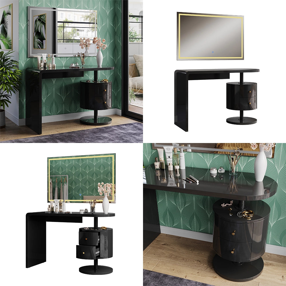 Vicco Tavolo da toeletta Nero lucido 120 cm con specchio a LED