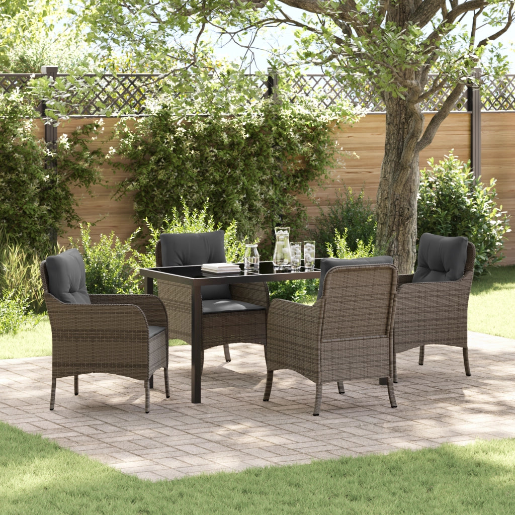 Set da Pranzo da Giardino con Cuscini Grigi in Polyrattan