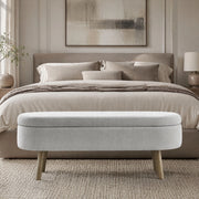 Panca contenitore in tessuto chenille con coperchio ammortizzato e struttura in legno grigio 110 × 40 × 42 cm