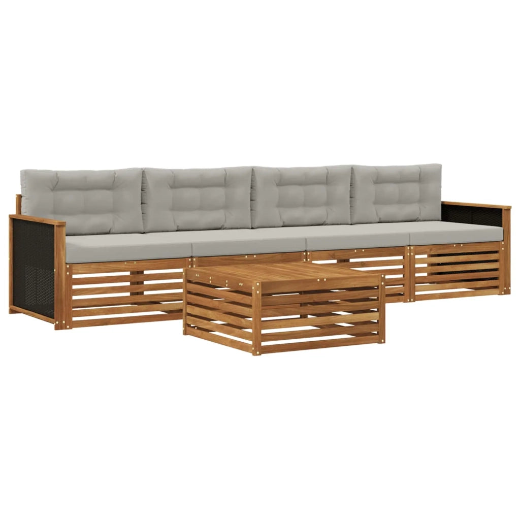 Set di divani da esterno 5 pz Naturale e Grigio Chiaro 3382984