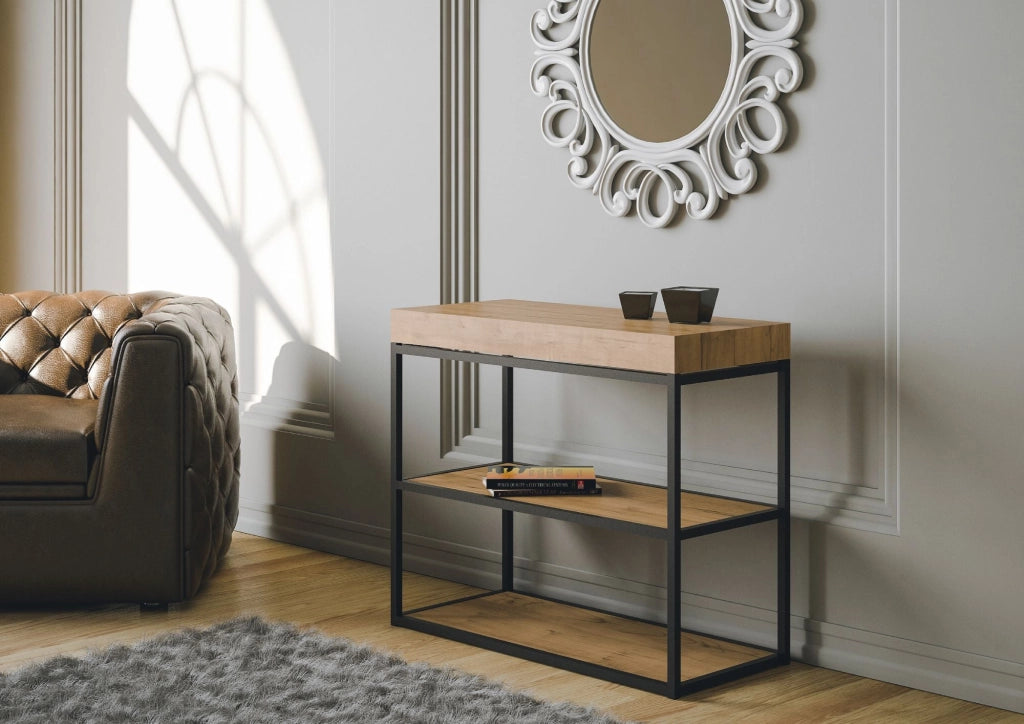Consolle Allungabile in Legno e Ferro H77x40x90/300cm Plano Premium Quercia Folding