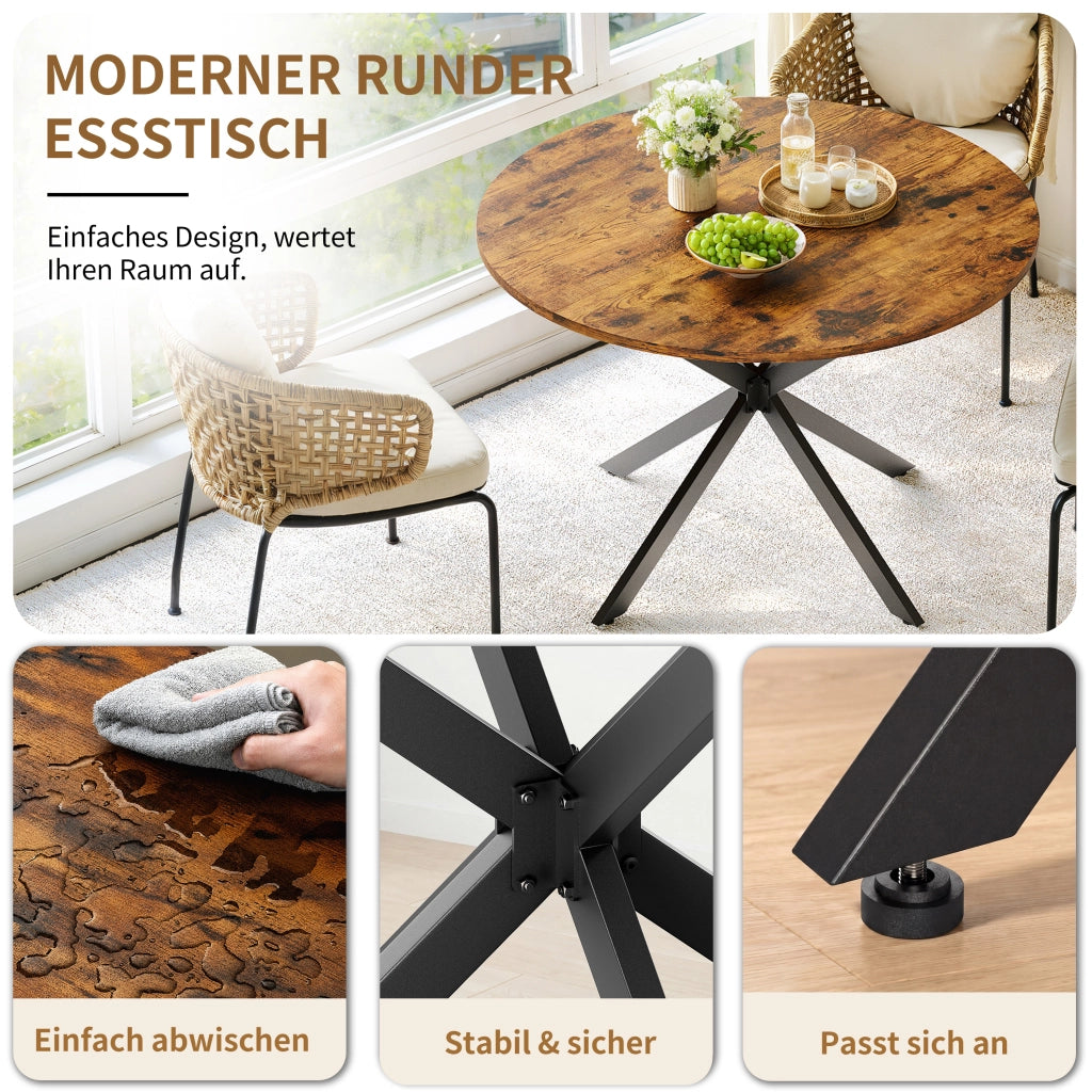 Tavolo da pranzo - rotondo stile industriale - gambe a X - Ø120 cm - marrone/nero - per cucina e soggiorno