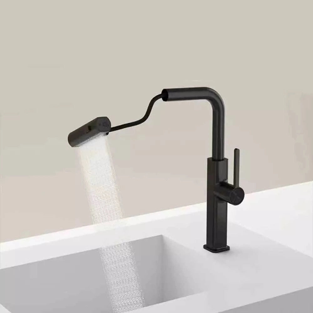 Trade Shop - Rubinetto Cucina Estraibile Con Erogatore Girevole 2 Getti Miscelatore Nero 87256 -