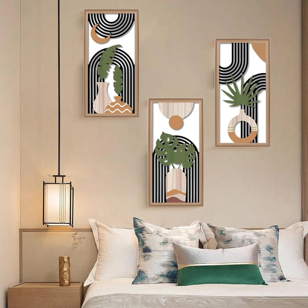 Set di 3 decorazioni da parete in legno boho con foglie