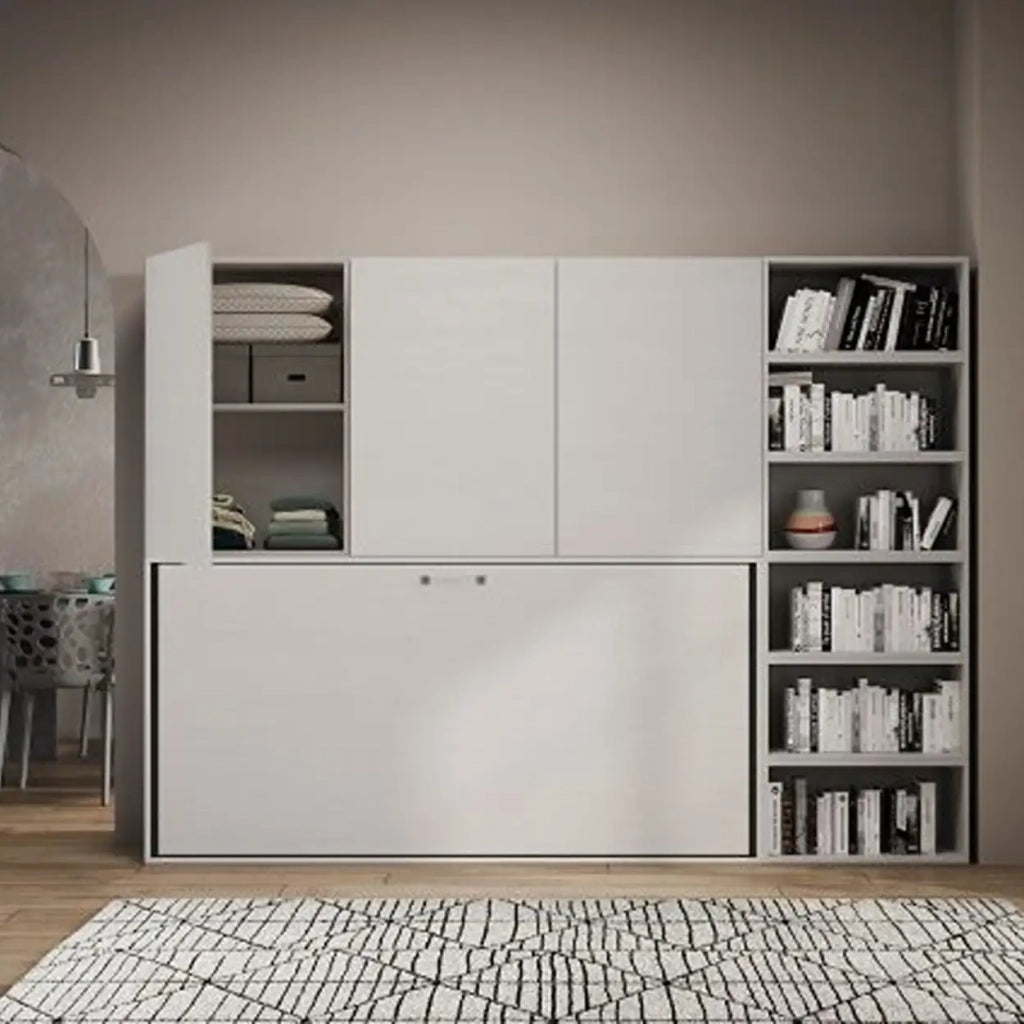 Letto singolo a scomparsa Kando comp.F con materasso bianco frassino