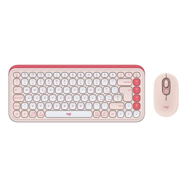 Logitech pop icon combo tastiera mouse incluso universale bluetooth qwerty italiano rosa, bianco - 920-013117