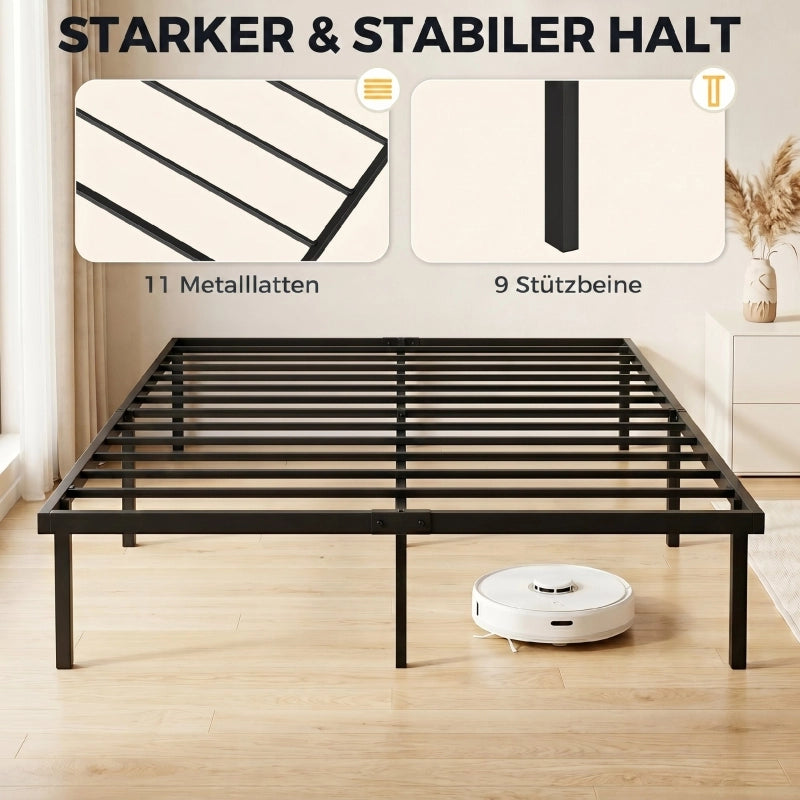 LETTO 140x200 cm in metallo nero con spazio contenitore sotto il letto