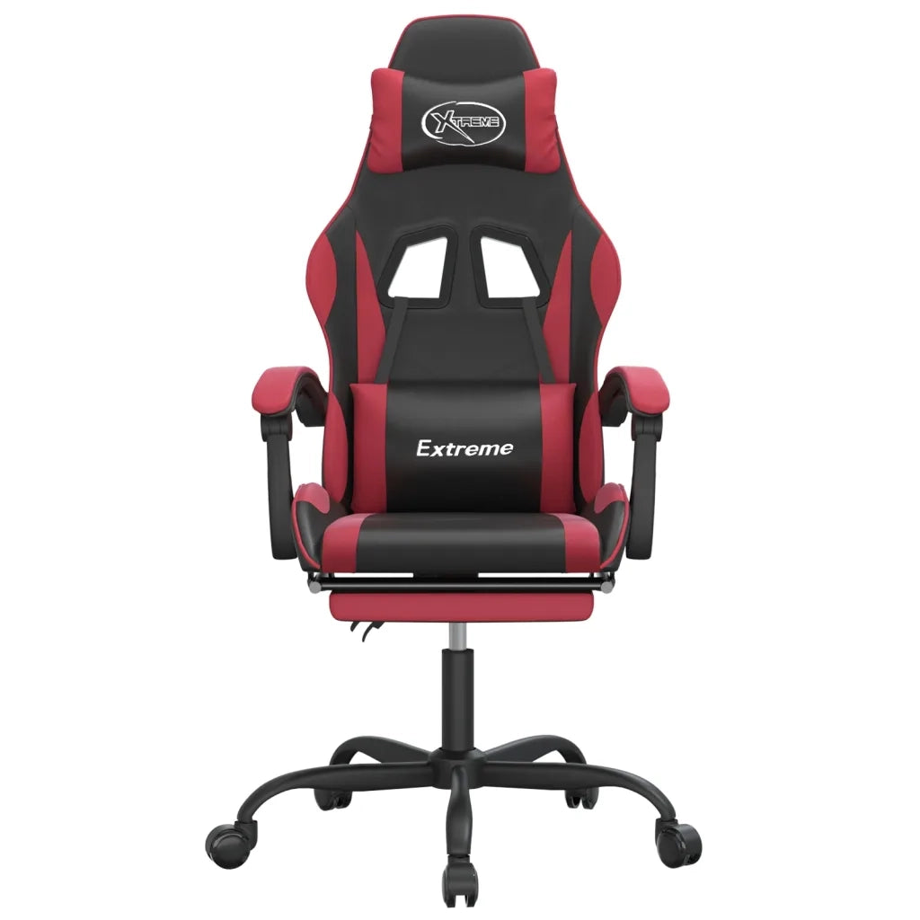 Sedia da Gaming | Sedia da e-sports con Poggiapiedi Nero e Rosso Vino in Similpelle