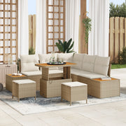 Set di Divani da Giardino con Cuscini Beige Polyrattan Acacia 8 Pezzi