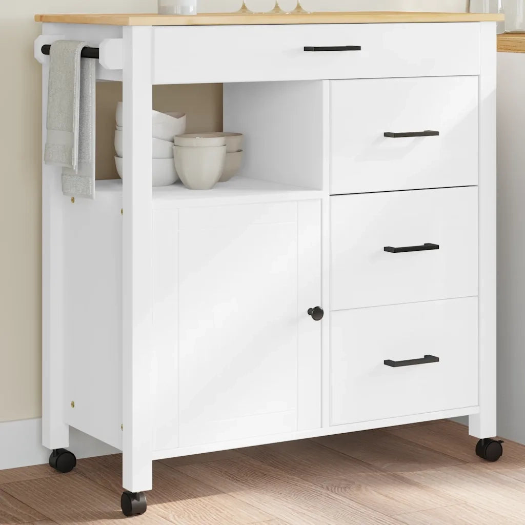 Carrello da Cucina MONZA 84x40x88,5 cm in Legno Massello di Pino 376111