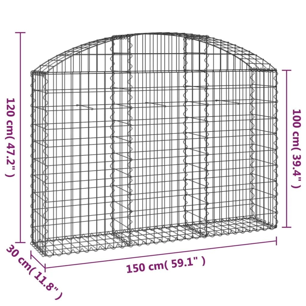 Cesto gabbione recinzione a gabbia muro di contenimento ad arco 150 x 30 x 100/120 cm ferro zincato argento 02_0039970