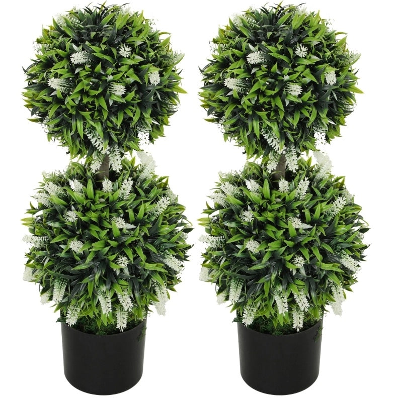 Set di 2 Piante Artificiali di Lavanda da 70 cm con Vaso in Cemento per Interni ed Esterni